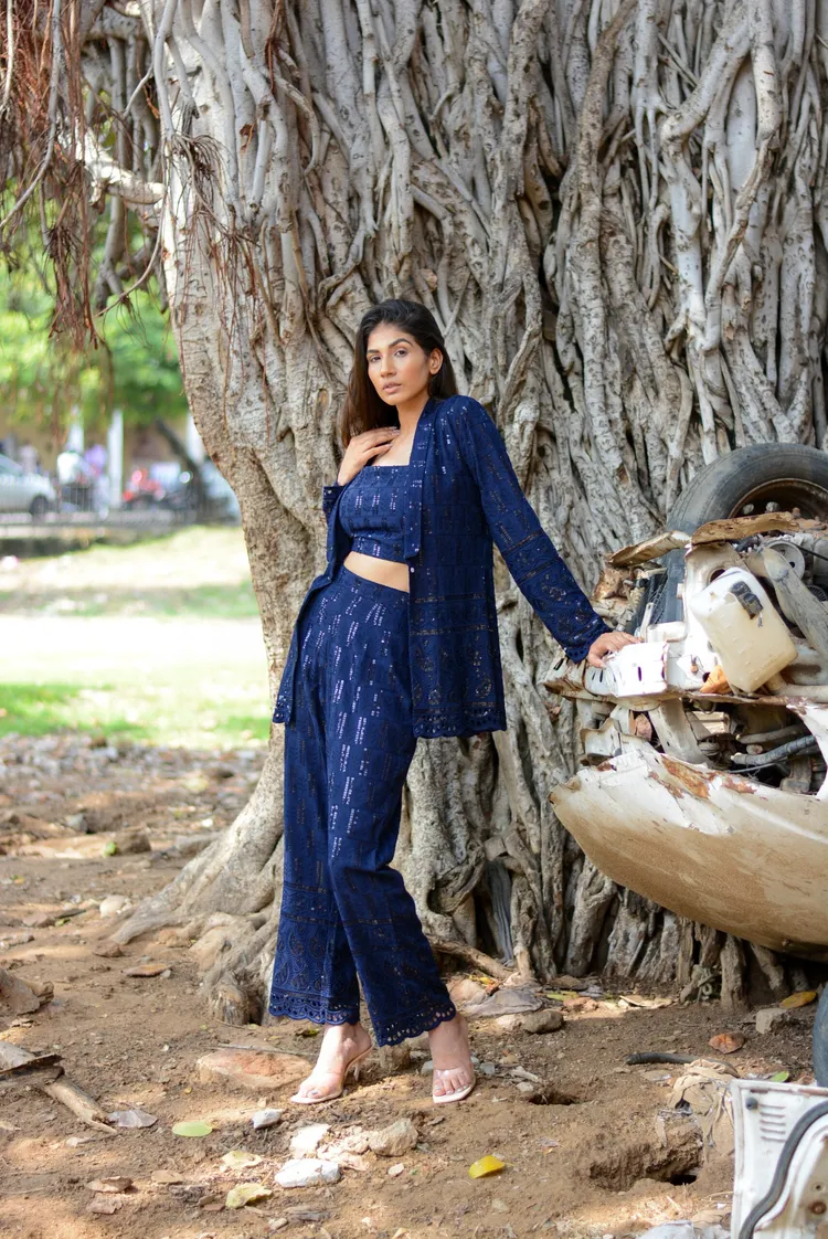 Chikankari three piece co-ord set