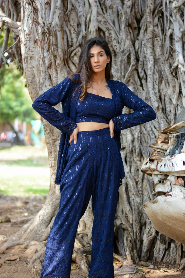 Chikankari three piece co-ord set