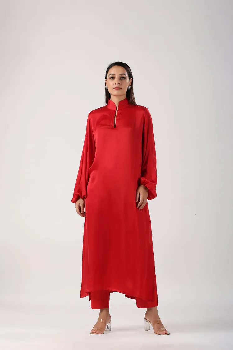 Statement Red satin Kurta pants set