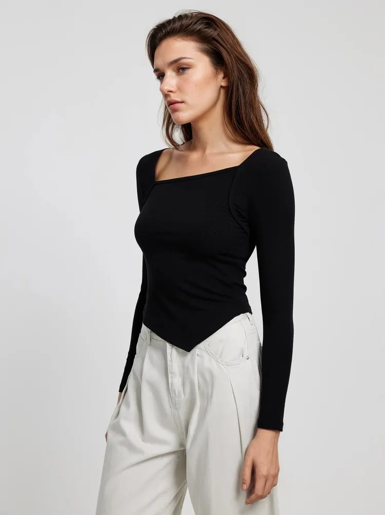MWB Asymmetrical Ribbed Elegance Top