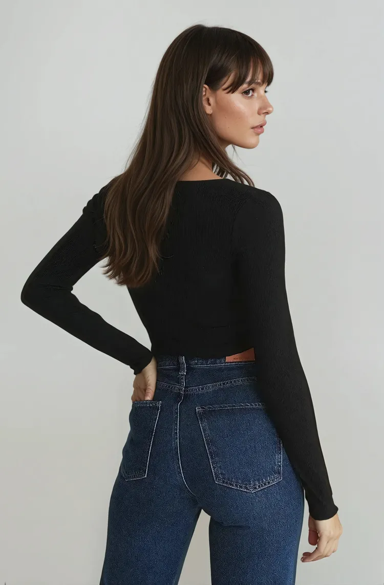 V-NECK Solid Ruched Long Sleeve Top