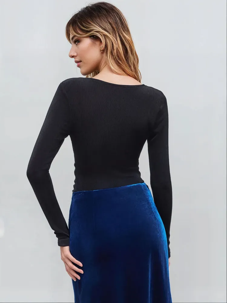 Square Neck Ruched Long Sleeve Top