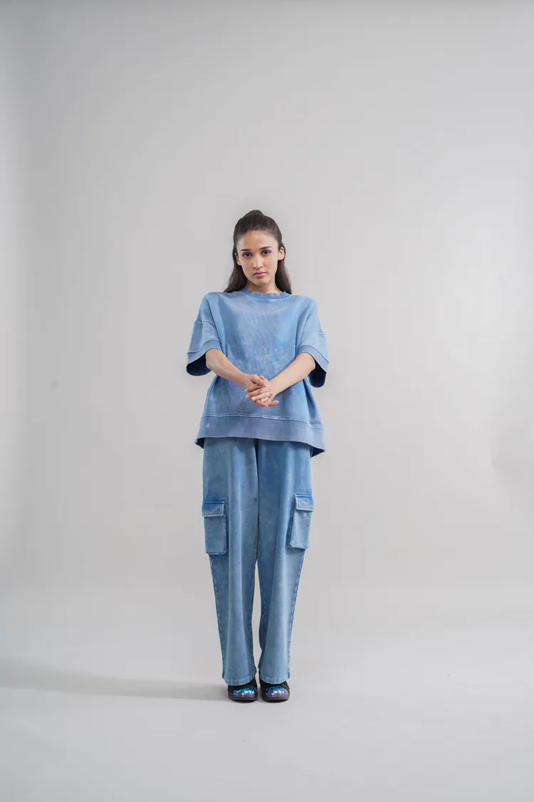 Denim Wash 100% Cotton Terry Sweatshirt