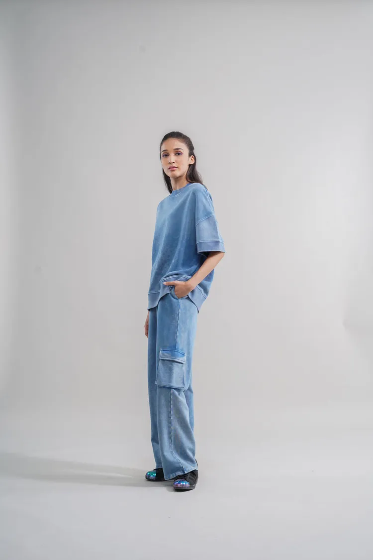 Denim Wash 100% Cotton Terry Sweatshirt