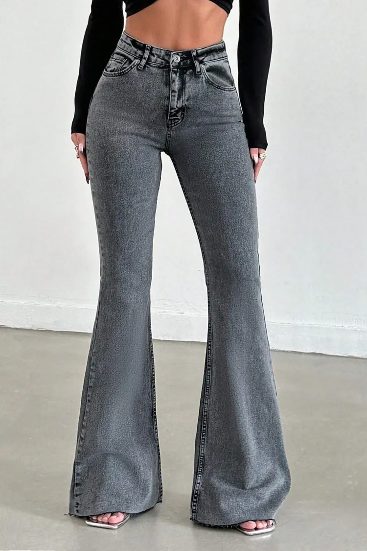 Neutral Grey Bootleg High Rise Jeans