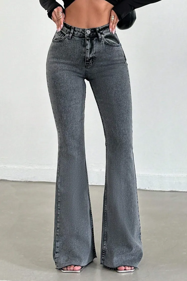 Neutral Grey Bootleg High Rise Jeans