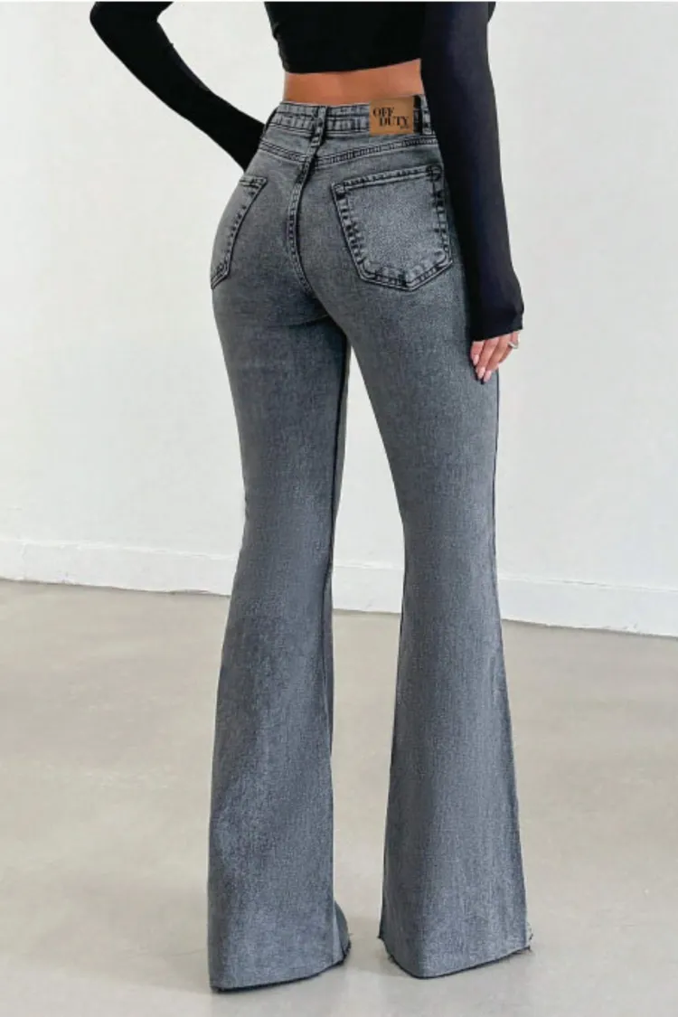 Neutral Grey Bootleg High Rise Jeans