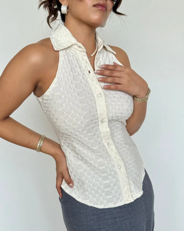 Anabell Halter Textured Shirt - White