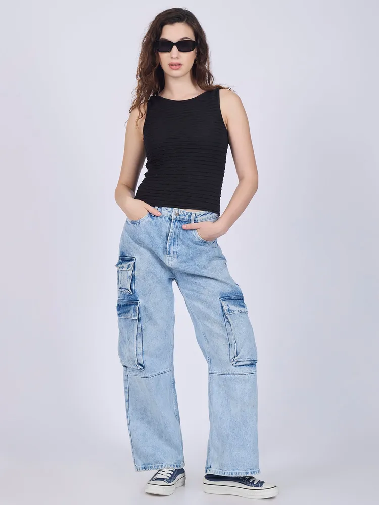 Black Textured Knit Halter Neck Tank Top