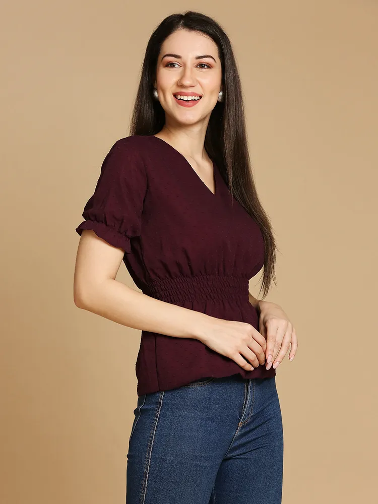 Maroon Cinched Waist Top