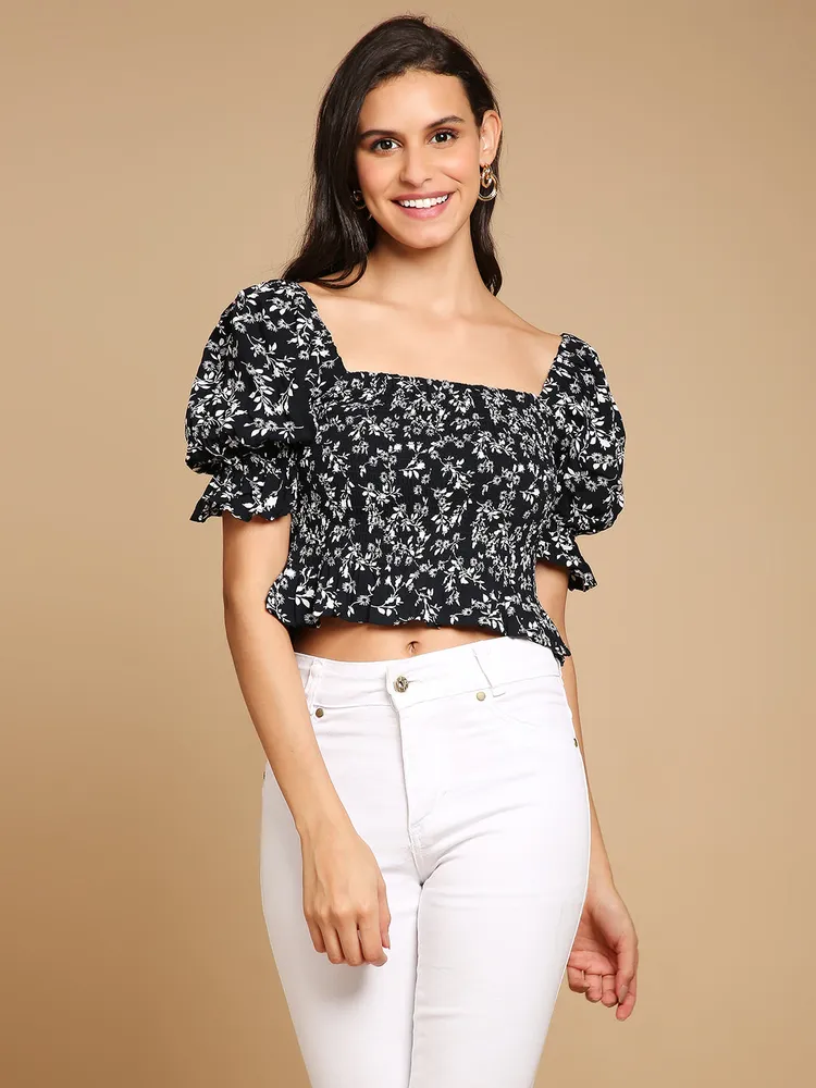 Smocked Puff Sleeve Top