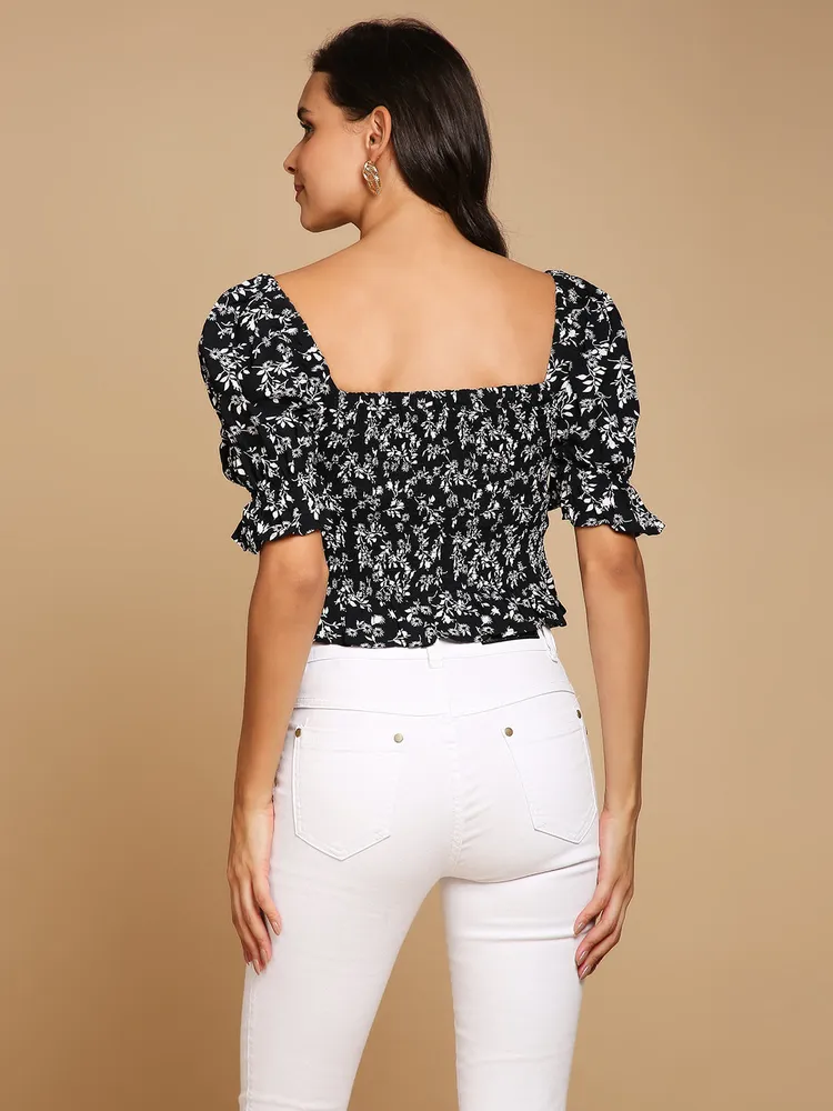 Smocked Puff Sleeve Top