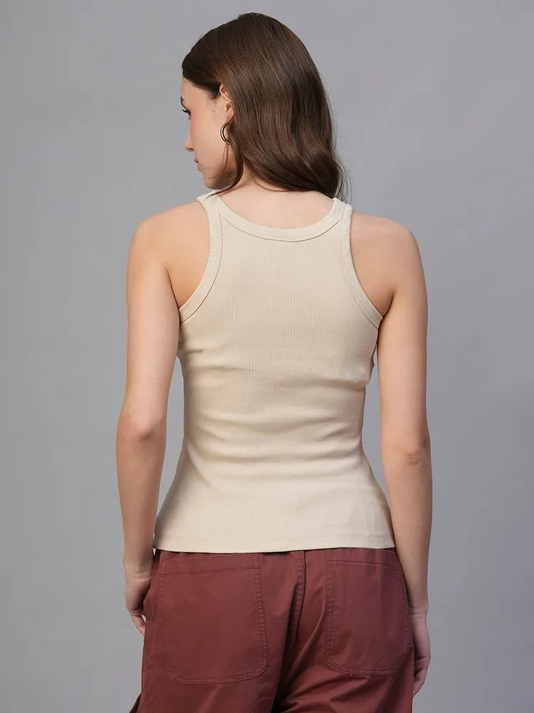 Pronk Ribbed Sleeveless Tank - Beige