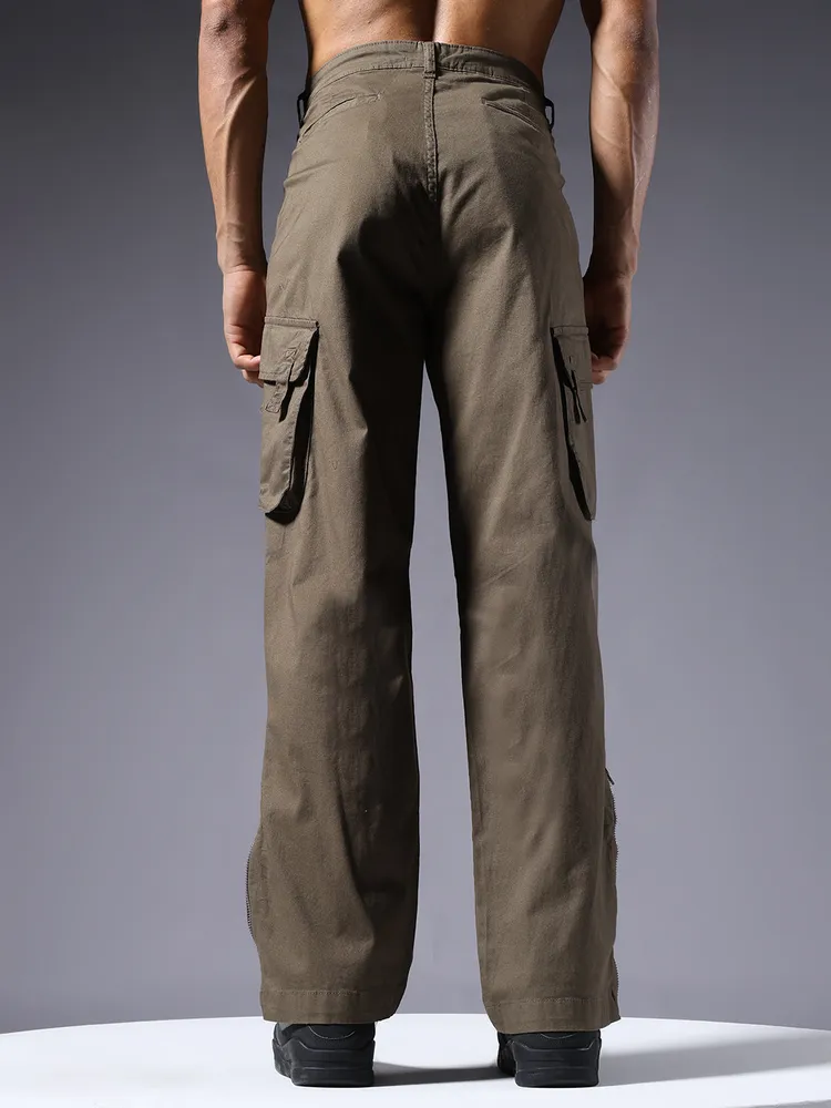 Men Utility Cargos - Olive Green