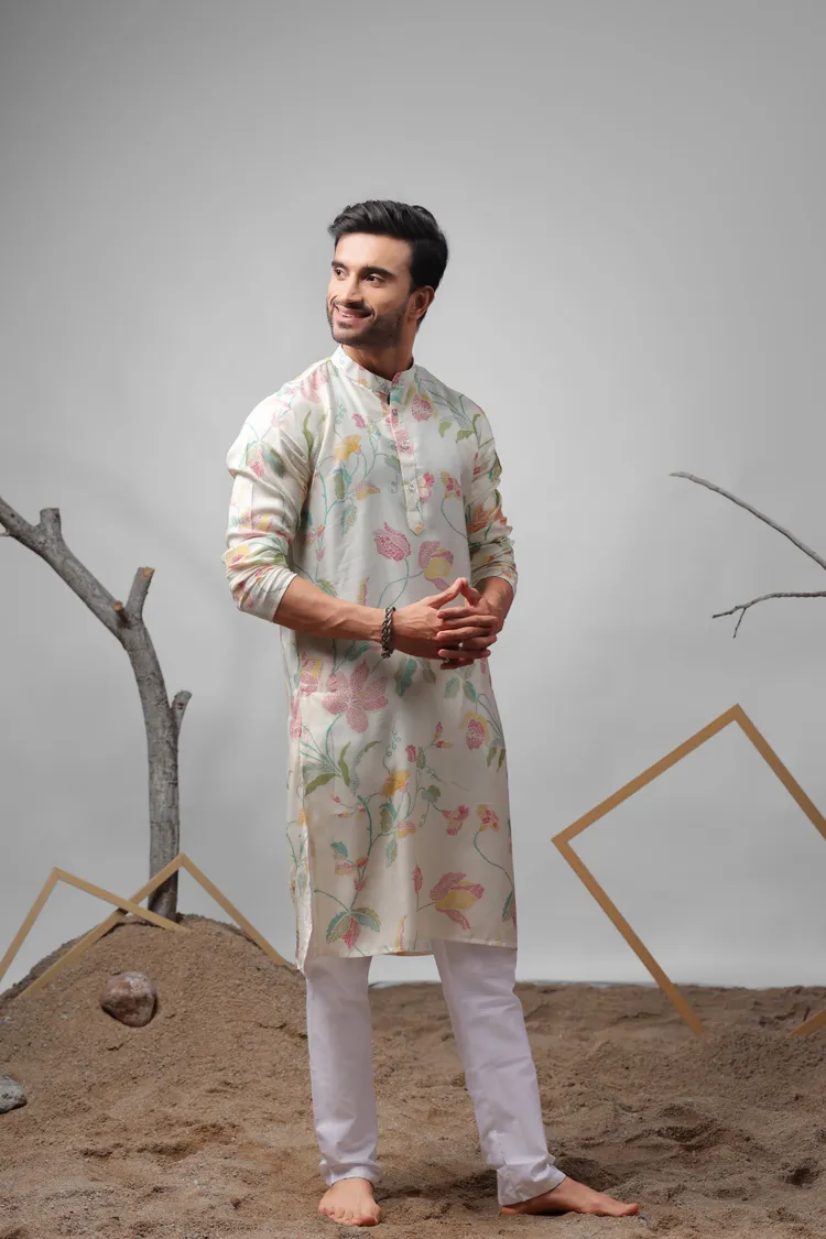 White Muslin Embroidered Kurta