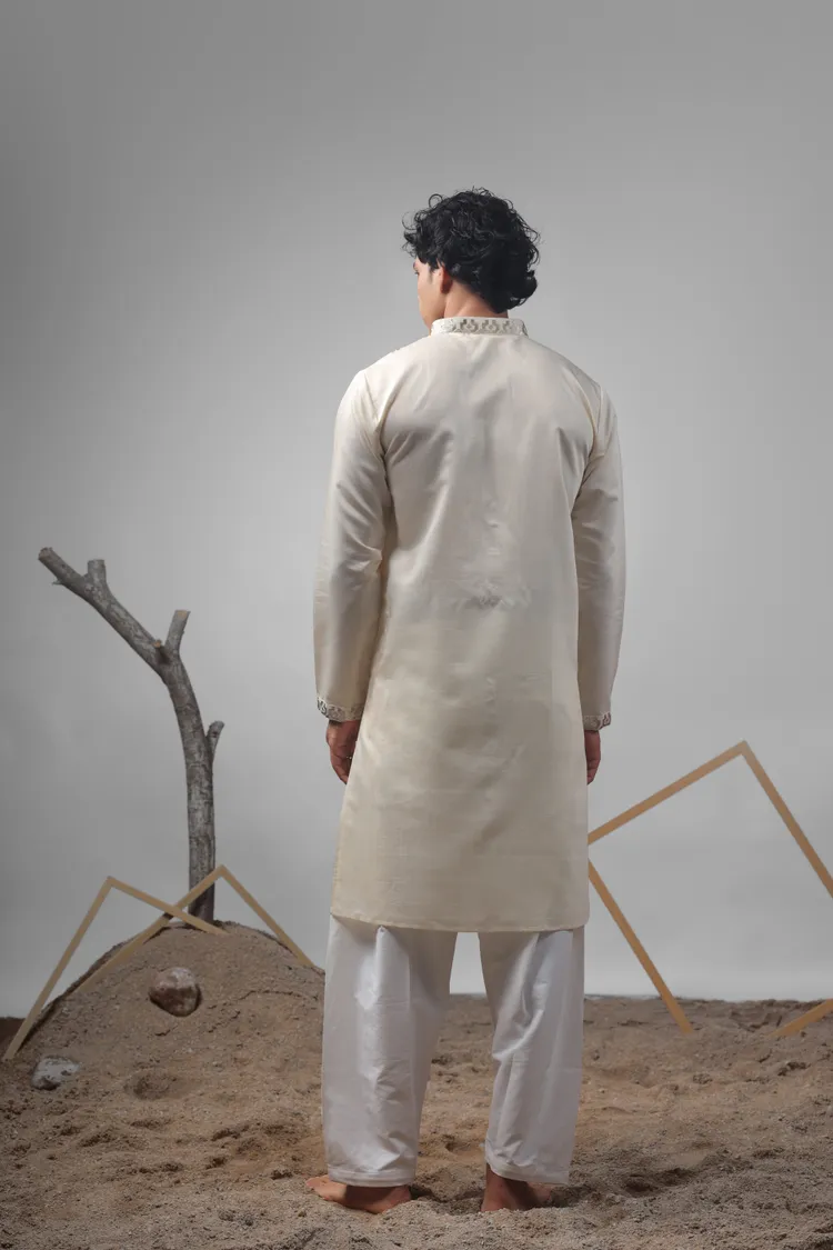 Cream Foild Work Kurta