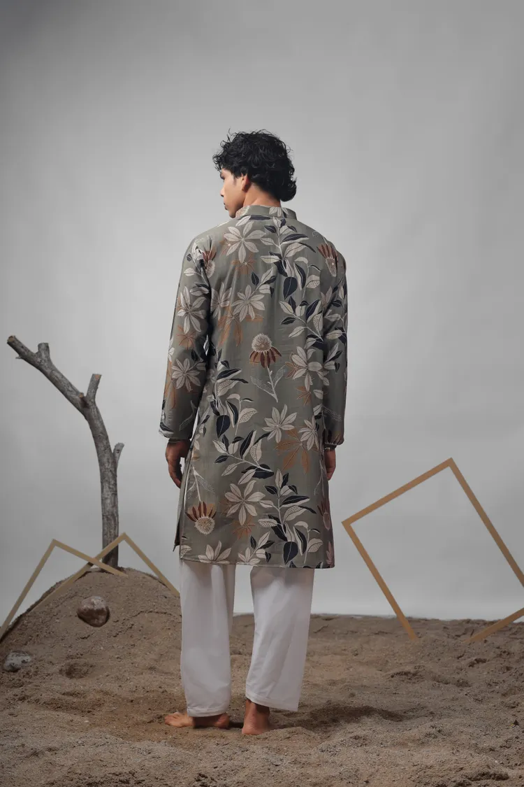 Dusty Green Muslin Embroidered Kurta