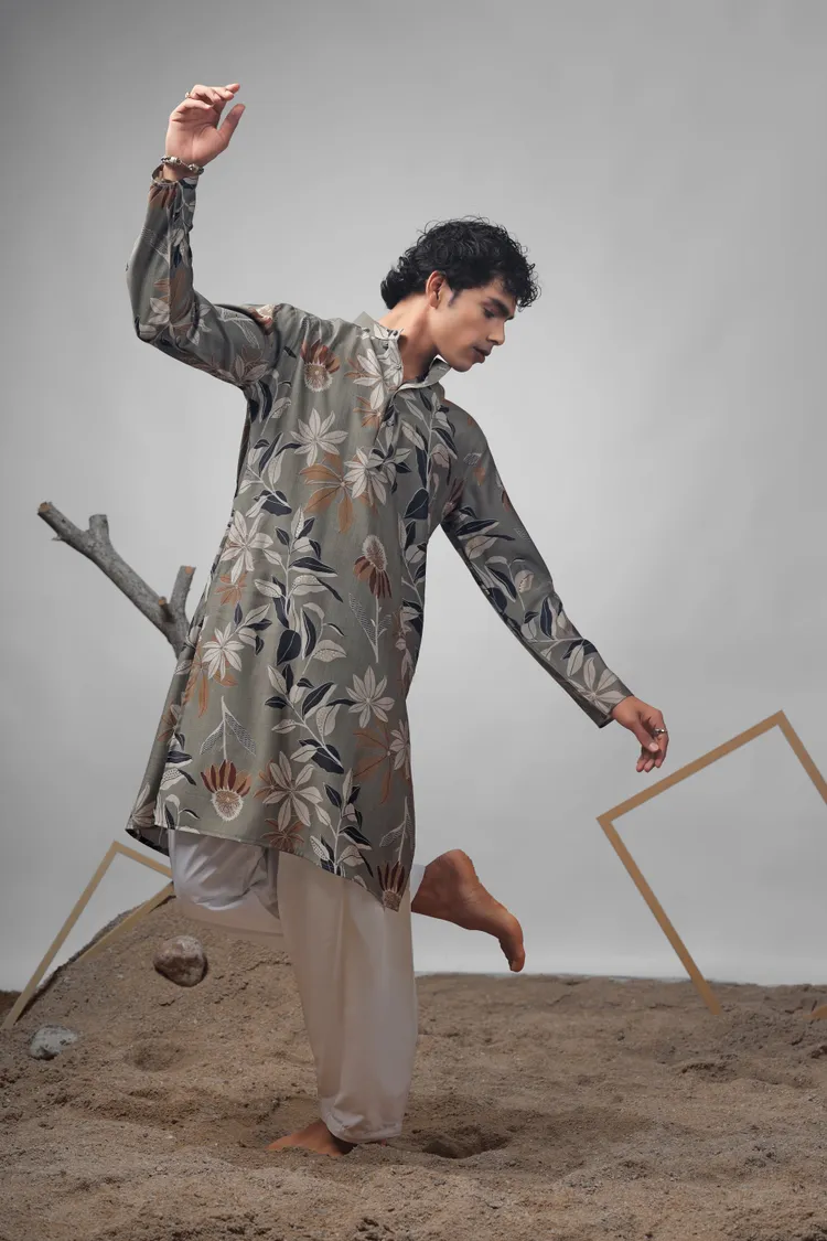 Dusty Green Muslin Embroidered Kurta