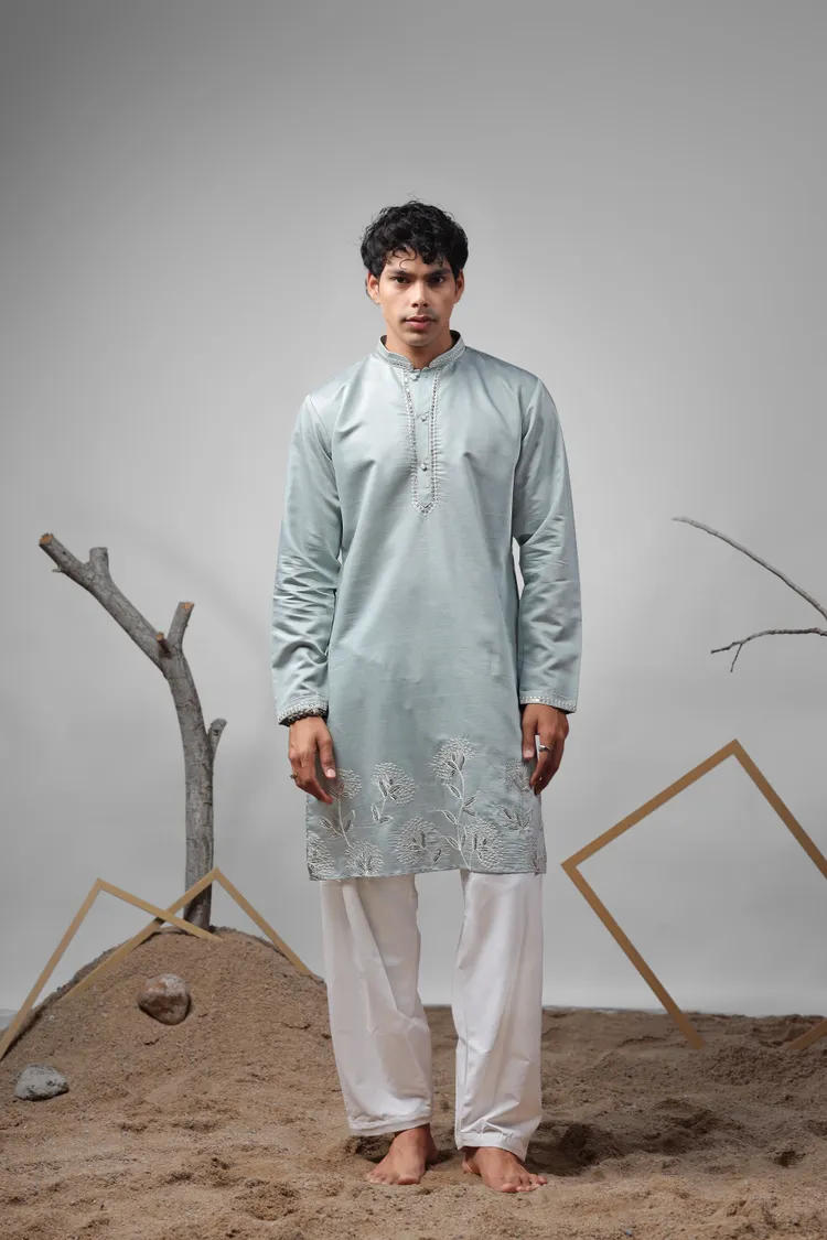 Baby Blue Embroidered Work Kurta