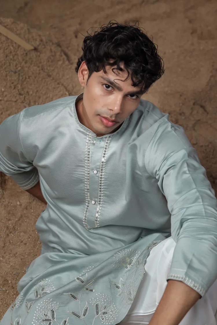 Baby Blue Embroidered Work Kurta