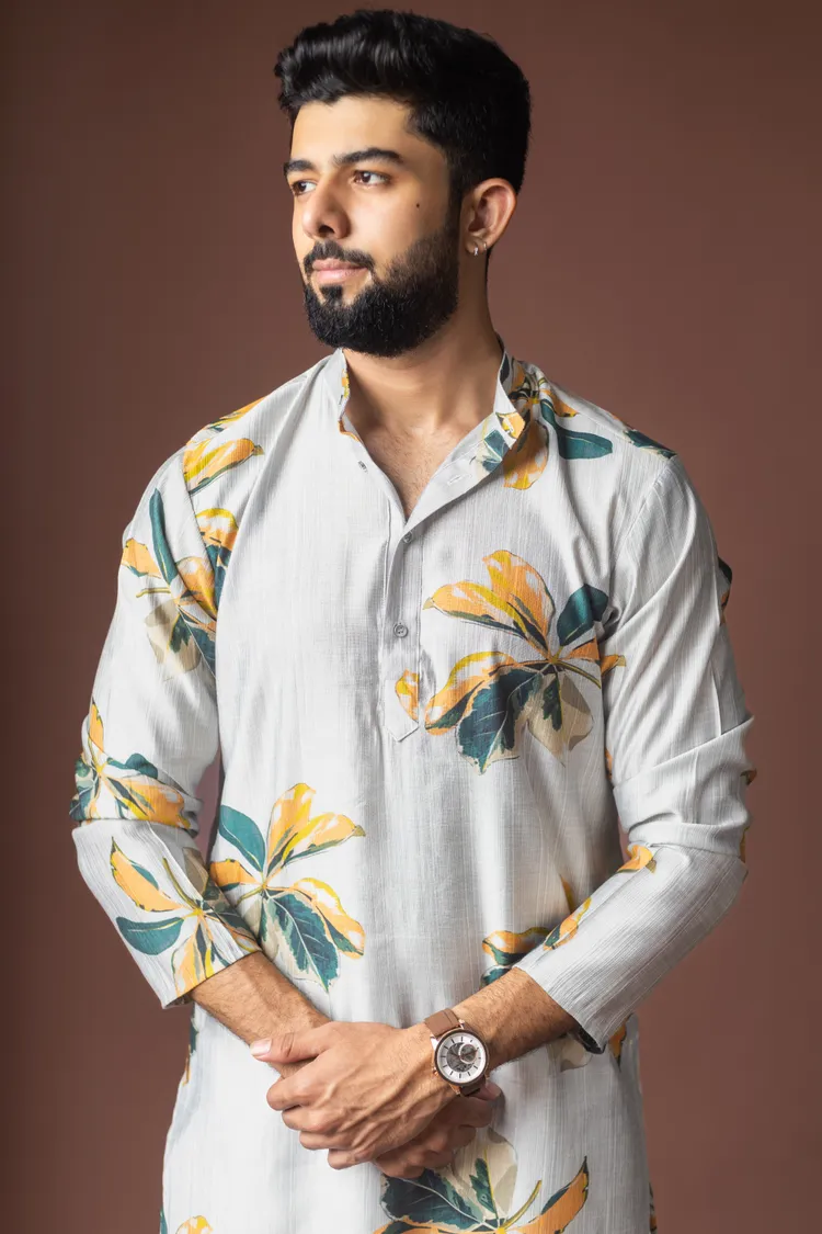Grey Abstract Print Kurta