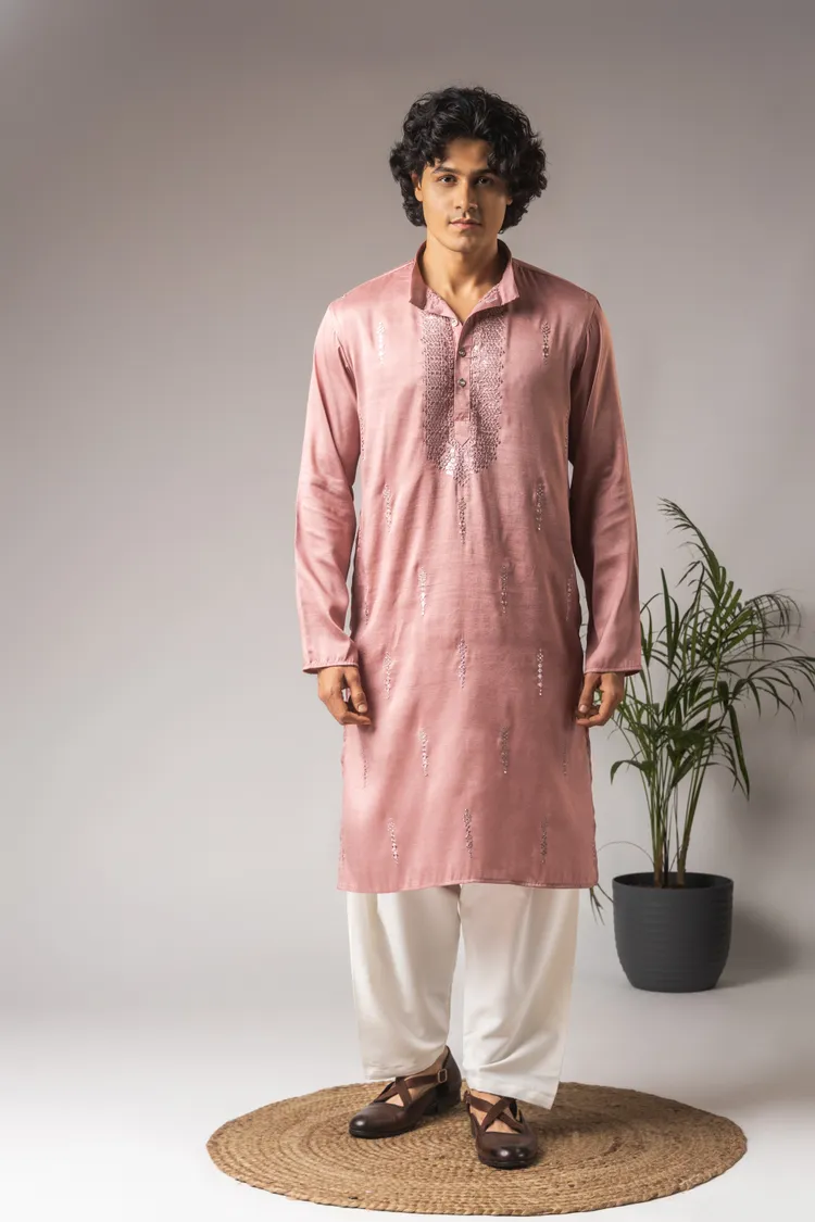 Pink Neck Work Kurta
