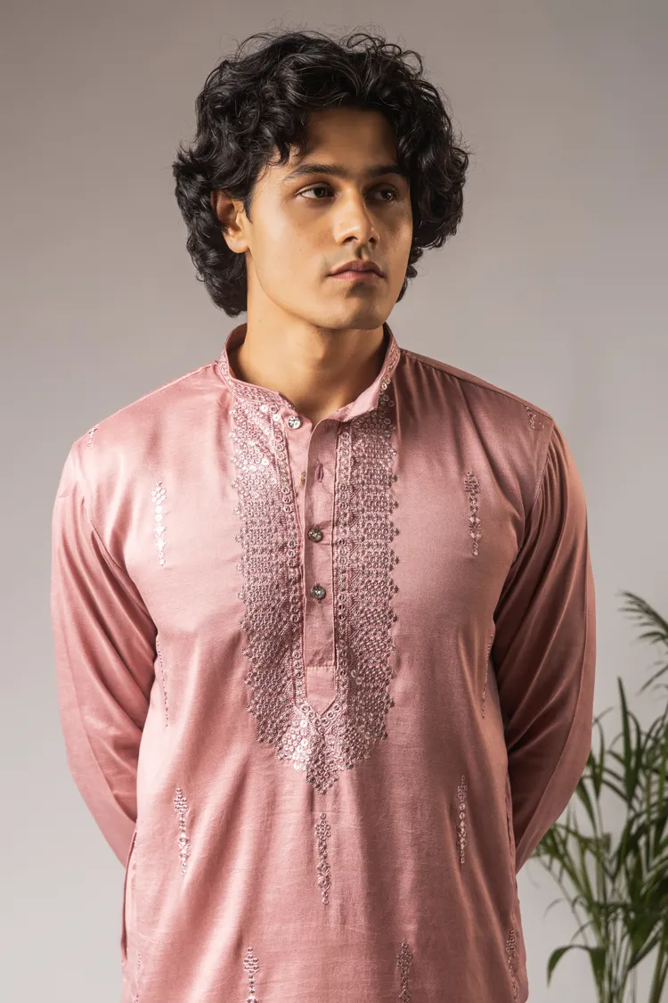 Pink Neck Work Kurta