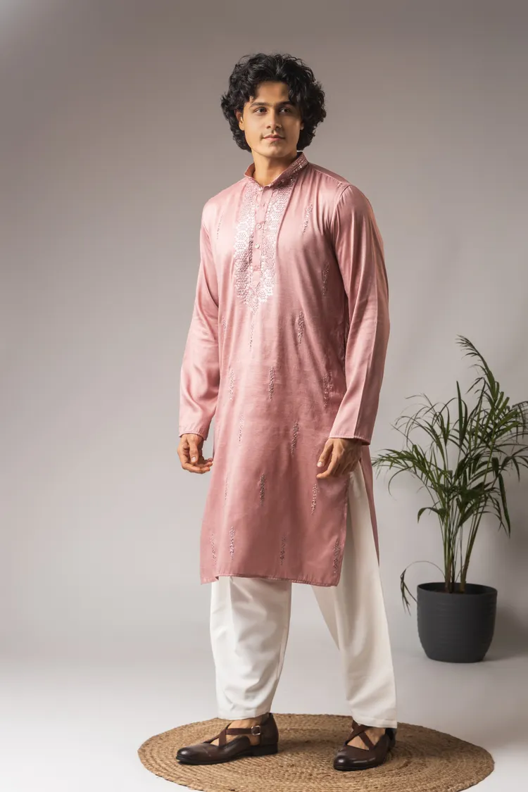 Pink Neck Work Kurta