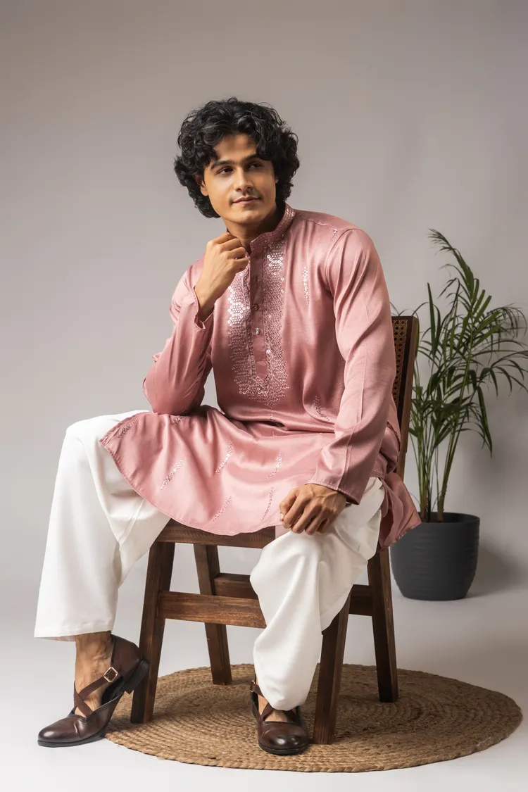 Pink Neck Work Kurta