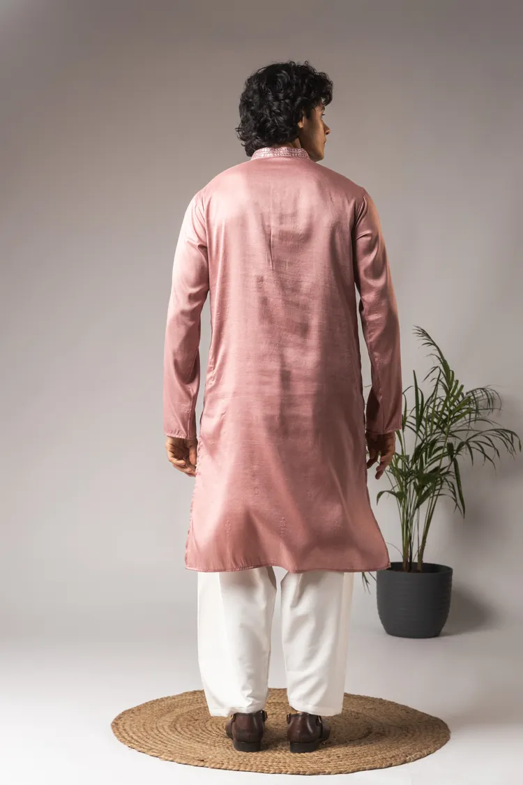 Pink Neck Work Kurta