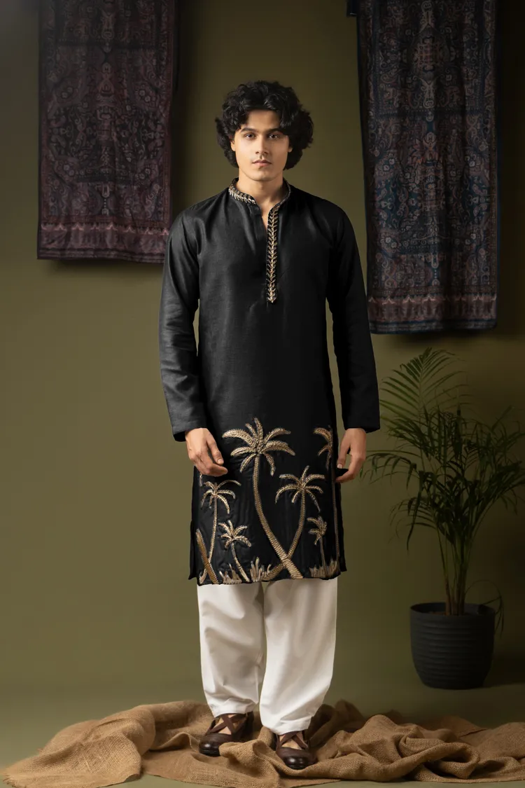 Black Embroidery Patch Work Kurta