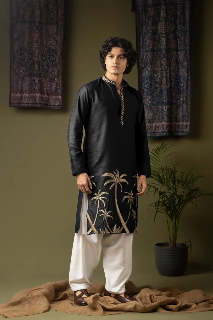 Black Embroidery Patch Work Kurta