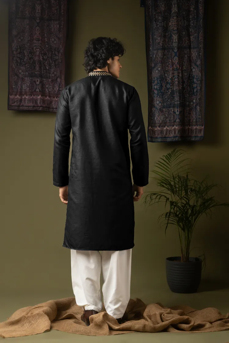 Black Embroidery Patch Work Kurta