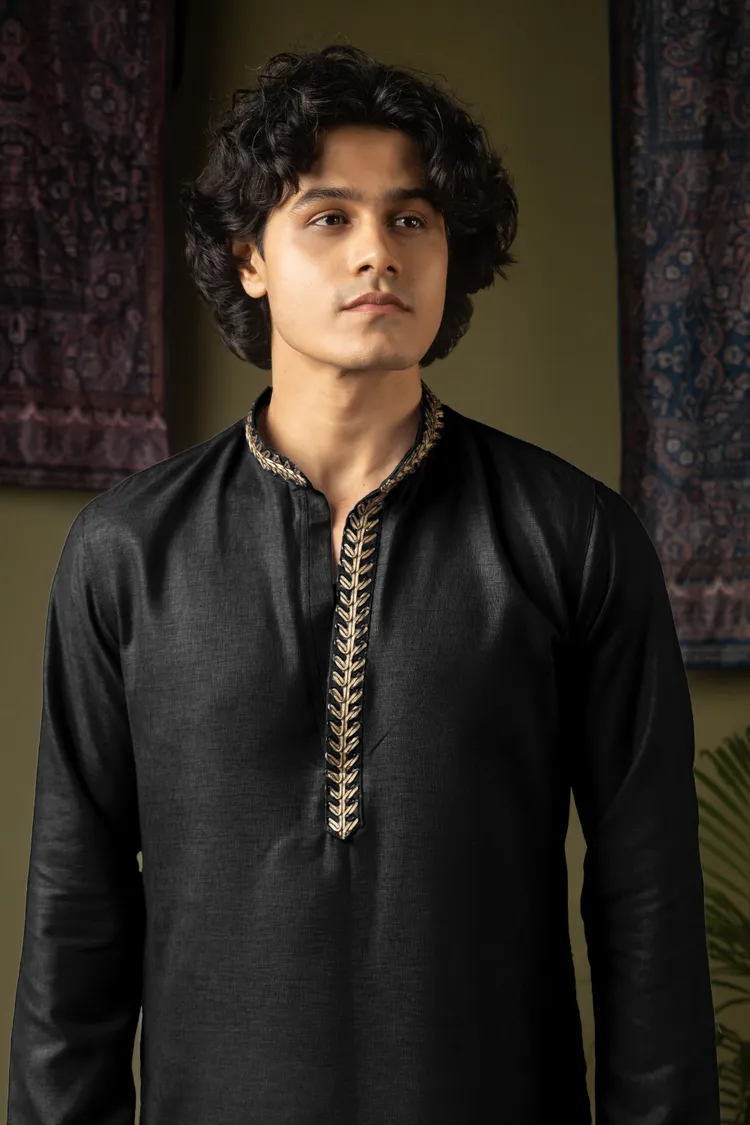 Black Embroidery Patch Work Kurta