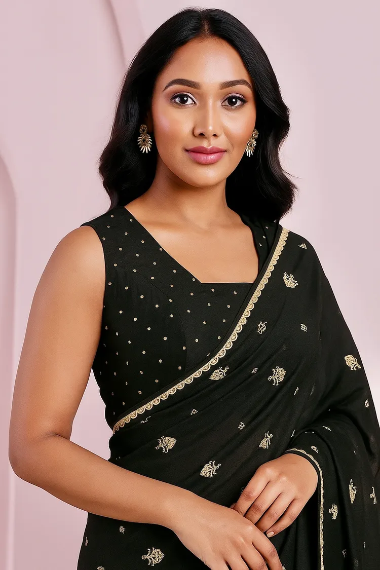 Dance of Duality Woven Zari Princess Cut Black Blouse