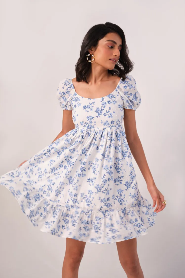 Floral Printed Cotton Mini Dress