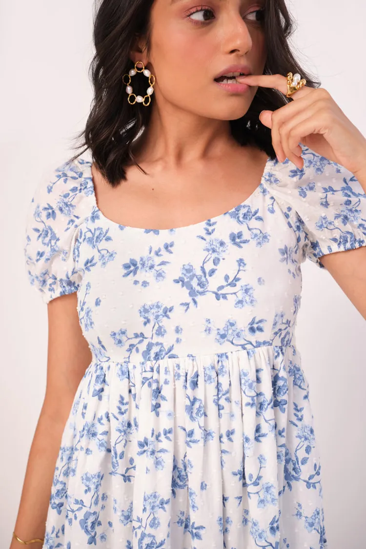 Floral Printed Cotton Mini Dress