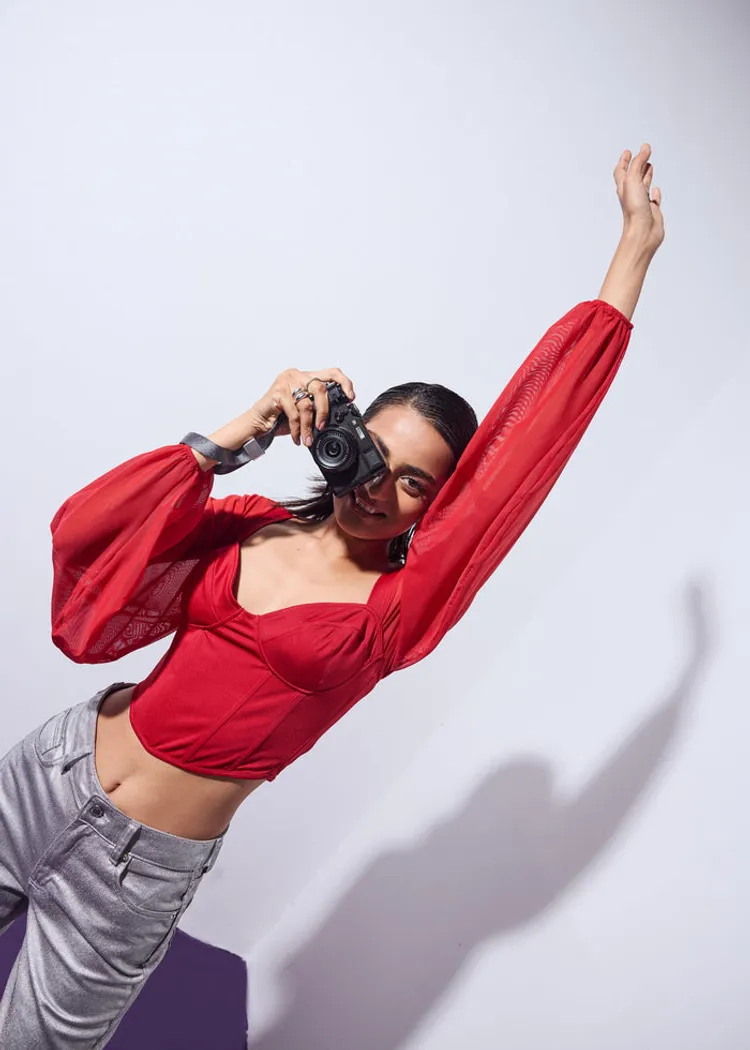 Stretchable Corset Top with Mesh Sleeves