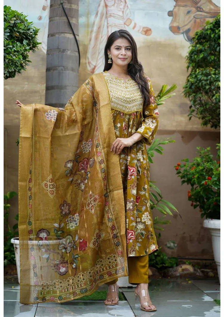 PREMIUM COTTON MUSTARD SUIT 3 PC. SET