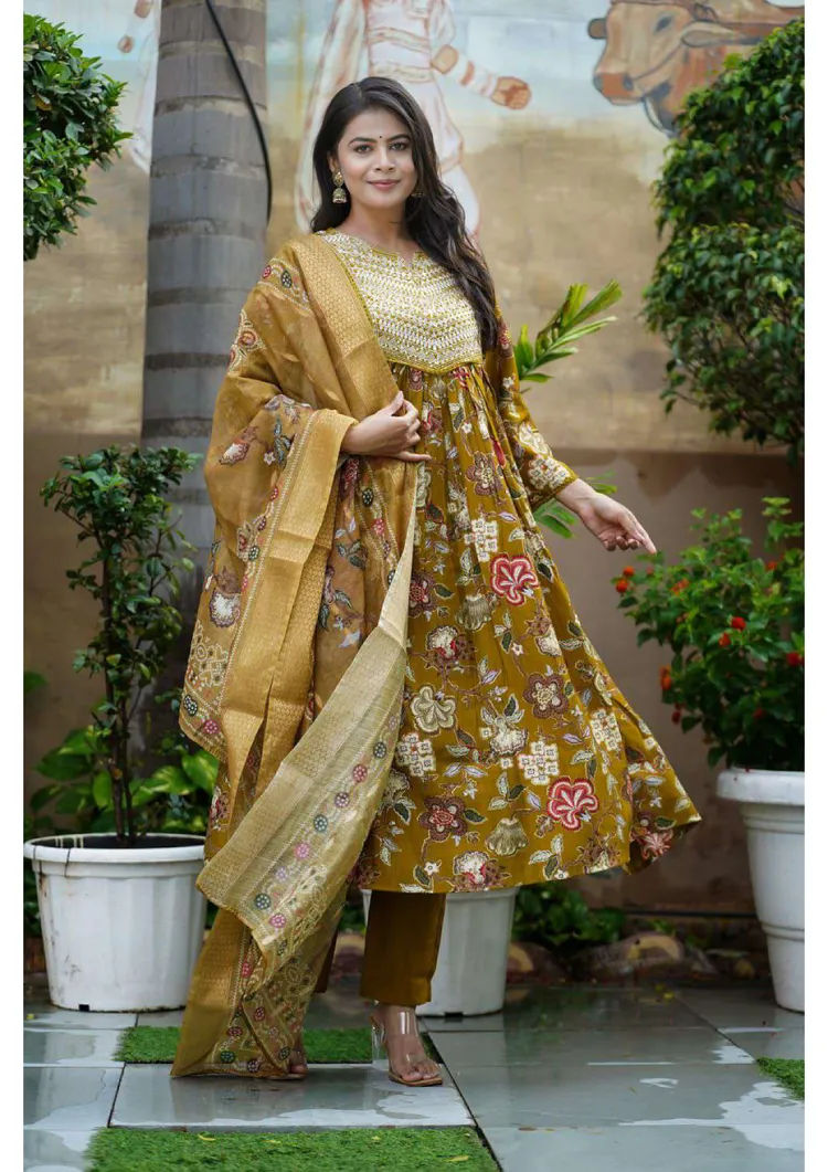 PREMIUM COTTON MUSTARD SUIT 3 PC. SET