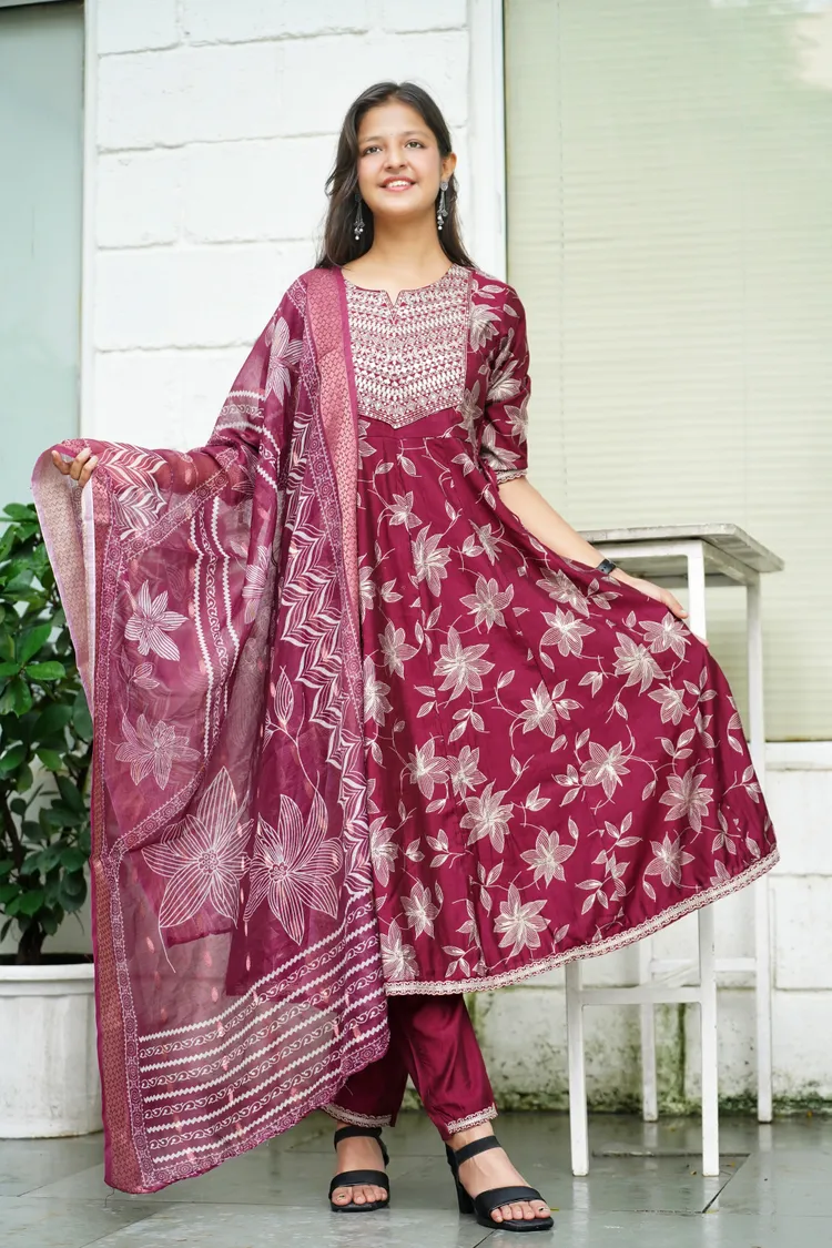 PREMIUM COTTON MAROON SUIT 3 PC. SET