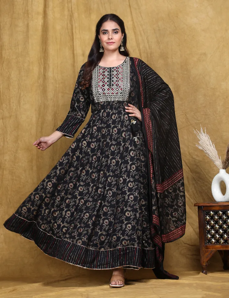 PREMIUM RAYON BLACK ANARKALI SUIT 3 PC. SET