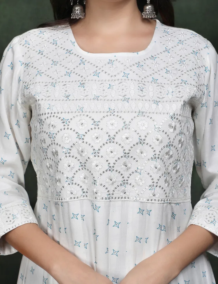 PREMIUM RAYON WHITE ANARKALI SUIT 3 PC. SET