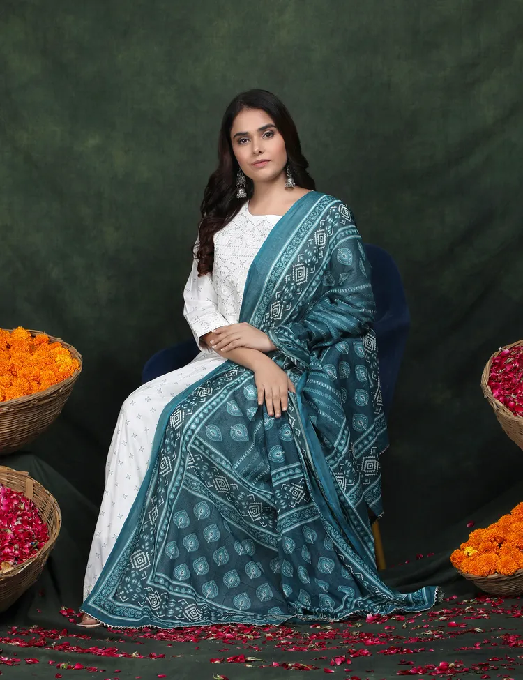 PREMIUM RAYON WHITE ANARKALI SUIT 3 PC. SET