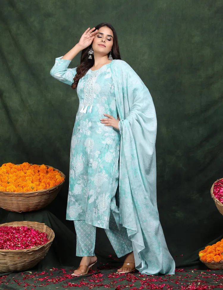 PREMIUM COTTON A-LINE AQUA SUIT 3 PC. SET