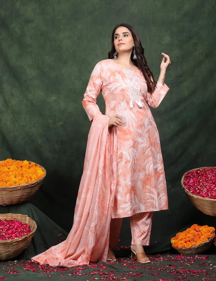 PREMIUM COTTON A-LINE PEACH SUIT 3 PC. SET