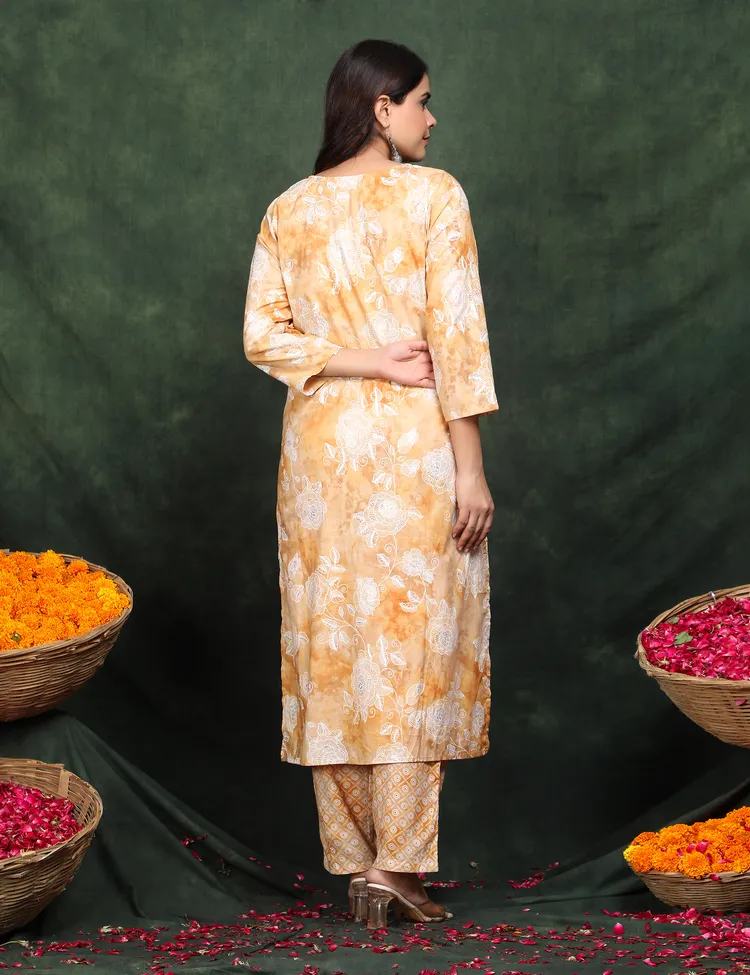 PREMIUM COTTON A-LINE YELLOW FLORAL SUIT 3 PC. SET