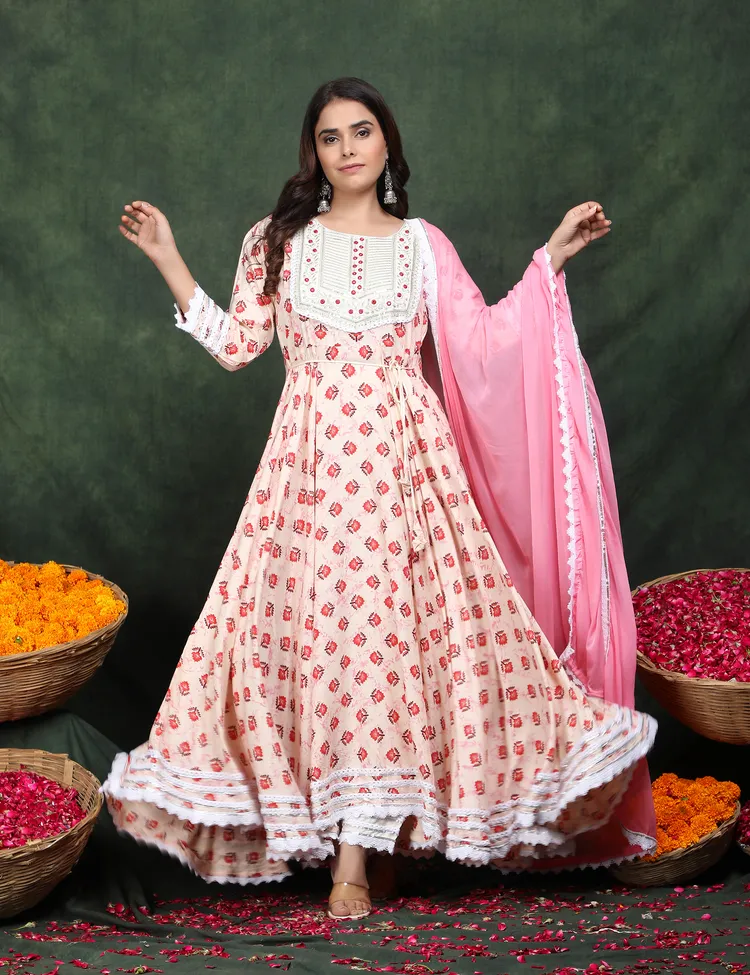PREMIUM RAYON PINK ANARKALI SUIT 3 PC. SET