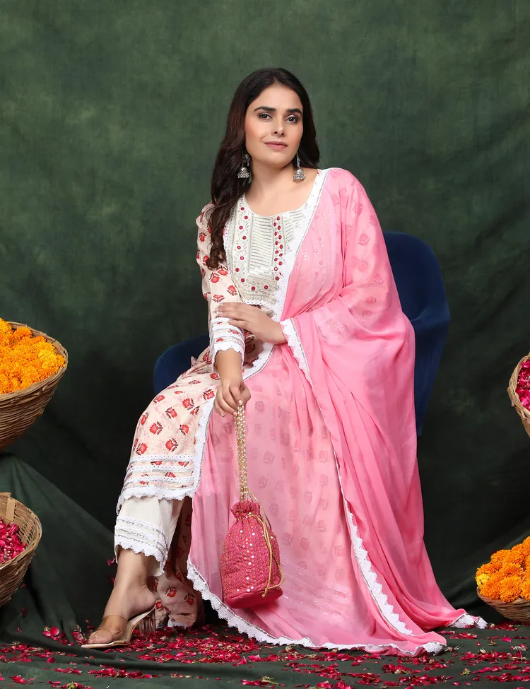 PREMIUM RAYON PINK ANARKALI SUIT 3 PC. SET