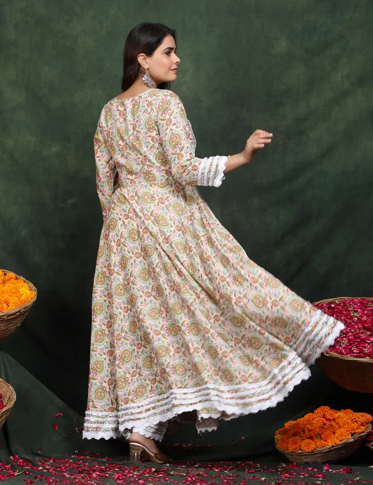 PREMIUM RAYON BEIGE ANARKALI SUIT 3 PC. SET